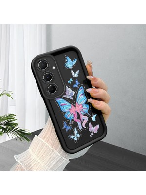 HONTINGA Samsung Galaxy A55 ile Uyumlu Kılıfı Düşüme Önleyici Basitlik Anti Düşme Kamera Korumali Siyah Küçük Kelebek Desen Yumuşak Silikon Telefon Kılıfı Kadın ve Erkek Için Uygundur K2-0464