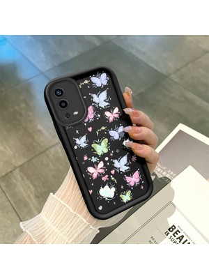 HONTINGA Oppo A55 4g ile Uyumlu Kılıfı Düşüme Önleyici Basitlik Anti Düşme Kamera Korumali Şirin Kedi Siyah Küçük Kelebek Desen Yumuşak Silikon Telefon Kılıfı Kadın ve Erkek Için Uygundur K2-0464