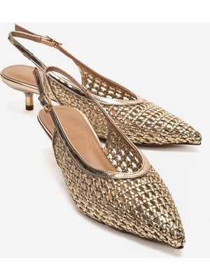 Luvi Orelıs Altın Örgü Desenli Kadın Kısa Topuklu  Ayakkabı