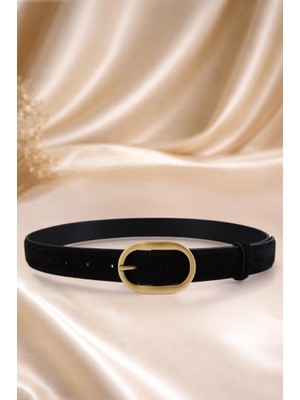 Williampolo Mira Hakiki Süet Deri Gold Toka Siyah  Kadın Kemer