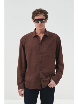 Giesto Dökümlü Regular Fıt Kahverengi Vual Gömlek