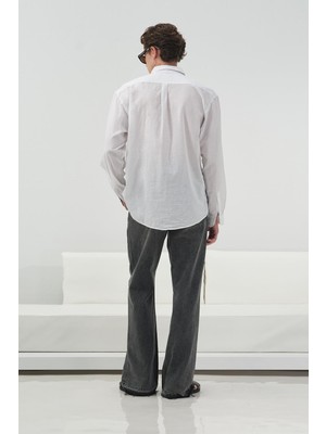 Giesto Dökümlü Regular Fıt Beyaz Vual Gömlek