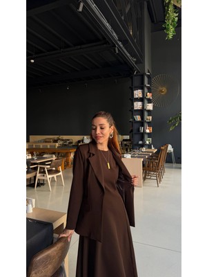 Madame Melek Premium Kadın Elbise Blazer Ceket Takım Exclusive Midi Elbise Şık Ofis Davet Kombini