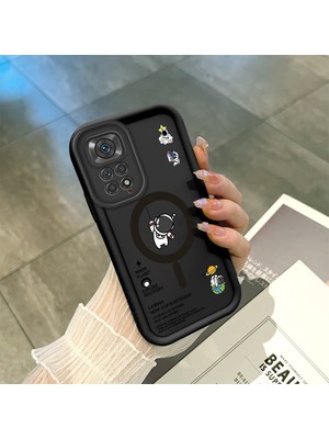 HONTINGA Xiaomi Redmi Note 11 ile Uyumlu Kılıfı Düşüme Önleyici Basitlik Anti Düşme Kamera Korumali Siyah Yaratıcılık Desen Yumuşak Silikon Telefon Kılıfı Kadın ve Erkek Için Uygundur K2-0462