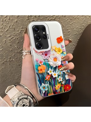 HONTINGA Samsung Galaxy S25 Ultra ile Uyumlu Kılıfı Silikon Kenar Sert Arka Düşüme Önleyici Basitlik Anti Düşme Kamera Korumali Çiçek Desen Telefon Kılıfı Kadın ve Erkek Için Uygundur K1-0859
