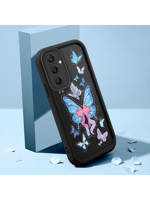 HONTINGA Samsung Galaxy S25 Plus ile Uyumlu Kılıfı Düşüme Önleyici Basitlik Anti Düşme Kamera Korumali Şirin Kedi Siyah Küçük Kelebek Desen Yumuşak Silikon Telefon Kılıfı Kadın ve Erkek Için Uygundur K2-0464