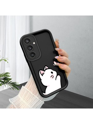 HONTINGA Samsung Galaxy S23 Fe ile Uyumlu Kılıfı Düşüme Önleyici Basitlik Anti Düşme Kamera Korumali Siyah Kedi Desen Yumuşak Silikon Telefon Kılıfı Kadın ve Erkek Için Uygundur K2-0265