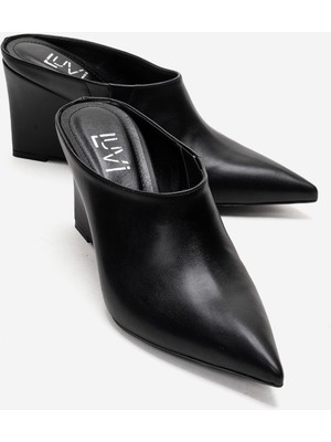 Luvi Senso Siyah Cilt Sivri Burunlu Kadın Dolgu Topuklu Terlik