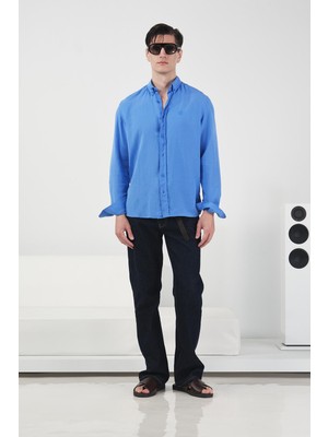 Giesto Dökümlü Regular Fıt Saks Tensel Gömlek