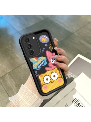 HONTINGA Samsung Galaxy S22 ile Uyumlu Kılıfı Düşüme Önleyici Basitlik Anti Düşme Kamera Korumali Siyah Sünger Bob Desen Yumuşak Silikon Telefon Kılıfı Kadın ve Erkek Için Uygundur K2-0264