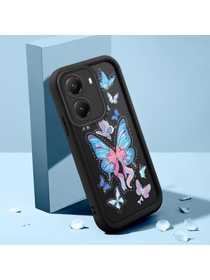 HONTINGA Poco X7 Pro ile Uyumlu Kılıfı Düşüme Önleyici Basitlik Anti Düşme Kamera Korumali Şirin Kedi Siyah Küçük Kelebek Desen Yumuşak Silikon Telefon Kılıfı Kadın ve Erkek Için Uygundur K2-0464