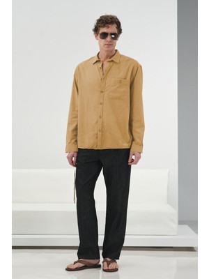 Giesto Dökümlü Regular Fıt Taba Vual Gömlek