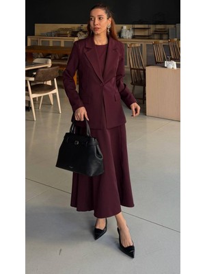 Madame Melek Premium Kadın Elbise Blazer Ceket Takım Exclusive Midi Elbise Şık Ofis Davet Kombini