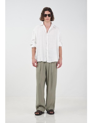 Giesto Jakarlı Şal Desenli Beyaz Modal Gömlek