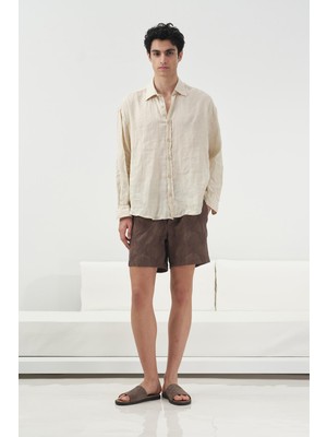 Giesto %100 Keten Oversıze Bej Gömlek