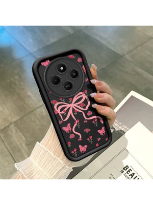 HONTINGA Xiaomi Redmi 14C ile Uyumlu Kılıfı Düşüme Önleyici Basitlik Anti Düşme Kamera Korumali Siyah Kurdele Düğümü Desen Yumuşak Silikon Telefon Kılıfı Kadın ve Erkek Için Uygundur K2-0463