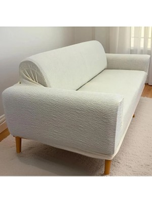 Mandaş Tekstil 1 Adet Jakarlı (Outlet) Ağaç Kabuğu Krem Streç Kaplama Maxi Çekyat Koltuk Örtüsü