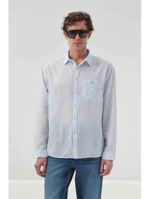 Giesto Dökümlü Regular Fıt Mavi Vual Gömlek