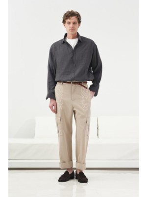 Giesto Jakarlı Şal Desenli Antrasit Modal Gömlek