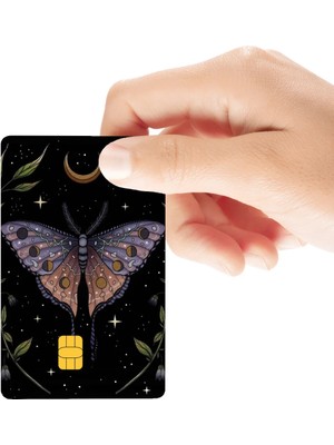 Huggy Craft Kelebek Ay Motifli Astroloji Temalı Parlak Kredi/banka Kart Kaplama Sticker