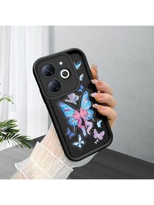 HONTINGA Tecno Spark 20 ile Uyumlu Kılıfı Düşüme Önleyici Basitlik Anti Düşme Kamera Korumali Siyah Küçük Kelebek Desen Yumuşak Silikon Telefon Kılıfı Kadın ve Erkek Için Uygundur K2-0464