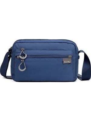 Smart Bags Lacivert Orta Boy Çok Cepli Ultra Hafif Kumaş Kadın Omuz ve Postacı Çanta
