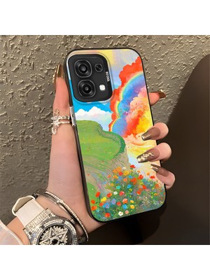 HONTINGA Oppo A6 Pro 4g ile Uyumlu Kılıfı Silikon Kenar Sert Arka Düşüme Önleyici Basitlik Anti Düşme Kamera Korumali Gökkuşağı Desen Telefon Kılıfı Kadın ve Erkek Için Uygundur K1-0853