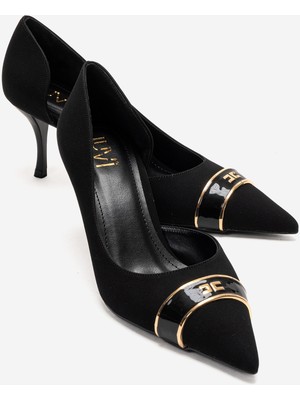 Luvi Kendra Siyah Metal Detaylı Kadın Ince Topuklu Ayakkabı