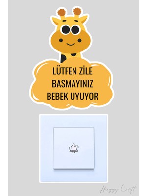 Huggy Craft Lütfen Zile Basmayınız Bebek Uyuyor Kapı Zili Etiketi - Sevimli Zürafa Sticker
