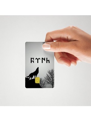 Huggy Craft Bozkurt Göktürk Dolunay Temalı Parlak Kredi/banka Kart Kaplama Sticker (Yüksek Kalite)