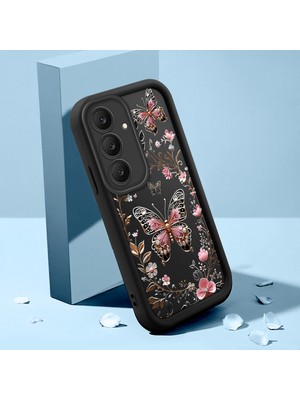 HONTINGA Samsung Galaxy S25 Fe ile Uyumlu Kılıfı Düşüme Önleyici Basitlik Anti Düşme Kamera Korumali Şirin Kedi Siyah Gümüş Kelebek Desen Yumuşak Silikon Telefon Kılıfı Kadın ve Erkek Için Uygundur K2-0459