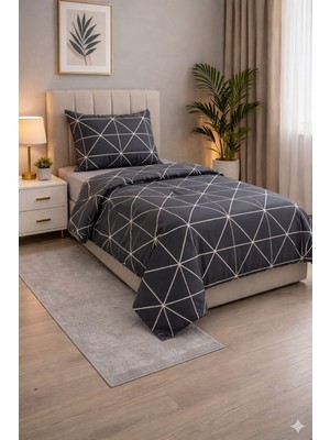 Uykulife Steel Geo Desen Modern Tek Kişilik Nevresim Takımı