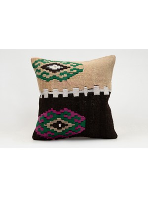 Kilim Wholesale El Yapımı Kilimden Yapılmış Vintage Kırlent Kılıfı, Yün, 40X40 cm
