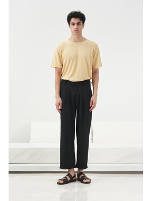 Giesto Dıştan Düğmeli Çift Pilili Siyah Pantolon