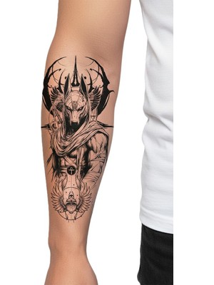 Dövme Kutusu Anubis Geçici Dövme | Gerçekçi Mısır Tanrısı ve Ankh Sembolü Kol Bacak Dövmesi