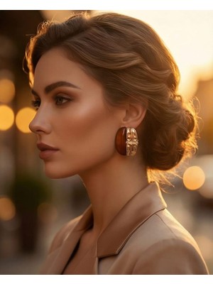 Uretti - Nerman 4053 4754 Gold Kahve Vintage Model Büyük Küpe