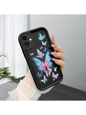 HONTINGA iPhone 11 ile Uyumlu Kılıfı Düşüme Önleyici Basitlik Anti Düşme Kamera Korumali Siyah Küçük Kelebek Desen Yumuşak Silikon Telefon Kılıfı Kadın ve Erkek Için Uygundur K2-0464