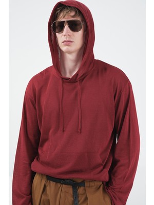 Giesto Dökümlü Kırmızı Keten Triko Sweatshırt