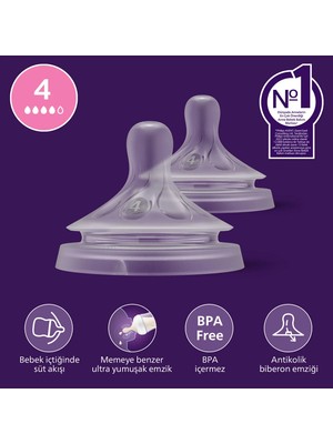 Philips Avent Doğal Tepkili 2'li Biberon Emziği, 4 Numara, SCY964/02