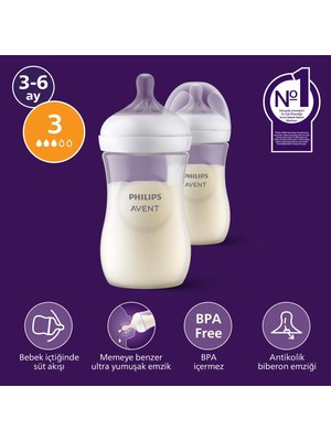 Philips Avent Doğal Tepkili 2'li PP Biberon Seti, 260ml, 3-6 Ay, SCY903/02