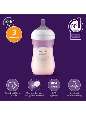 Philips Avent Doğal Tepkili PP Pembe Biberon, 260ml, 3-6 Ay, SCY903/11