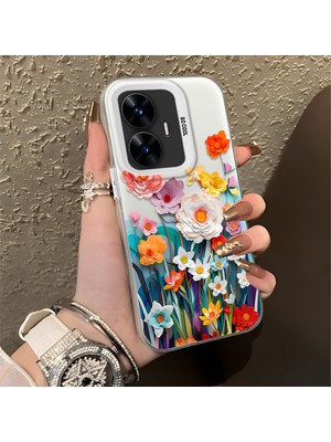 HONTINGA Realme C55 ile Uyumlu Kılıfı Silikon Kenar Sert Arka Düşüme Önleyici Basitlik Anti Düşme Kamera Korumali Çiçek Desen Telefon Kılıfı Kadın ve Erkek Için Uygundur K1-0859