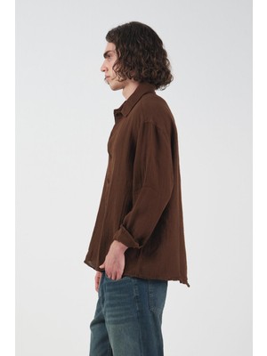 Giesto Dokulu Kahverengi Müslin Gömlek