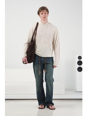 Giesto Dökümlü Ekru Keten Triko Sweatshırt