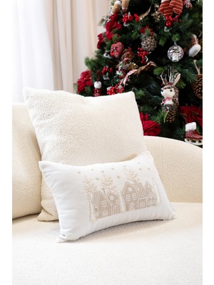 Koza Home Xmas Beyaz Nakşlı Kırlent Kılıfı 30X50 2549