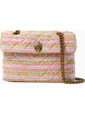 Kurt Geiger Classy Gold Tweed Mini Kensington %100 Deri Tasarım Kadın Omuz Çantası