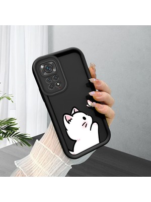 HONTINGA Xiaomi Redmi Note 11S ile Uyumlu Kılıfı Düşüme Önleyici Basitlik Anti Düşme Kamera Korumali Siyah Kedi Desen Yumuşak Silikon Telefon Kılıfı Kadın ve Erkek Için Uygundur K2-0265