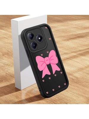 HONTINGA Realme Note 60 ile Uyumlu Kılıfı Düşüme Önleyici Basitlik Anti Düşme Kamera Korumali Şirin Kedi Siyah Pembe Papyon Desen Yumuşak Silikon Telefon Kılıfı Kadın ve Erkek Için Uygundur K2-0465