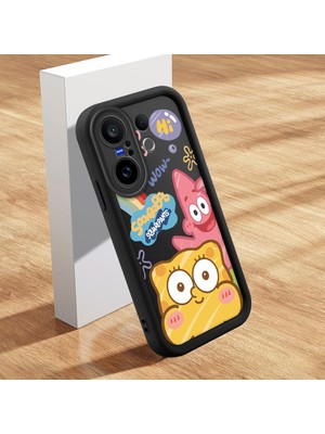 HONTINGA Vivo X200 Fe ile Uyumlu Kılıfı Düşüme Önleyici Basitlik Anti Düşme Kamera Korumali Şirin Kedi Siyah Sünger Bob Desen Yumuşak Silikon Telefon Kılıfı Kadın ve Erkek Için Uygundur K2-0264