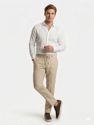 Centilmen Casaba Beli Lastikli Bağcıklı Erkek Pantolon 9362